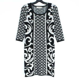 Pink Rose Sweater Dress Boho Glam Minimalist Coastal Bold Black White Size Small